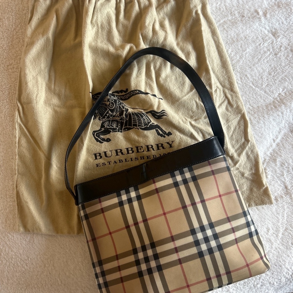 Burberry Beige and Black Check Shoulder Bag